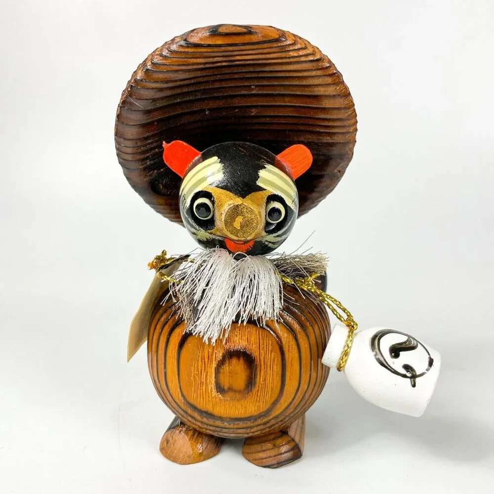 Vintage Japanese Wooden Kokeshi Doll Tanuki Raccoon Dog Figurine